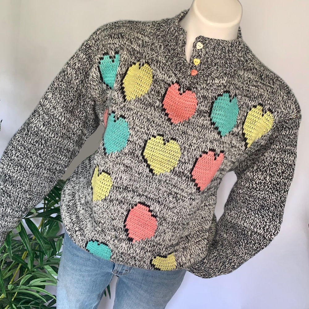 v i n t a g e :: Unique Slouchy Heart Kawaii Knit Novelty Sweater